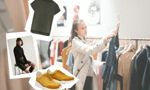 Eine Frau wählt Kleidung aus, die die **nachhaltige Mode Definition** verkörpert: zeitlose Designs, hochwertige Materialien und bewusster Konsum.